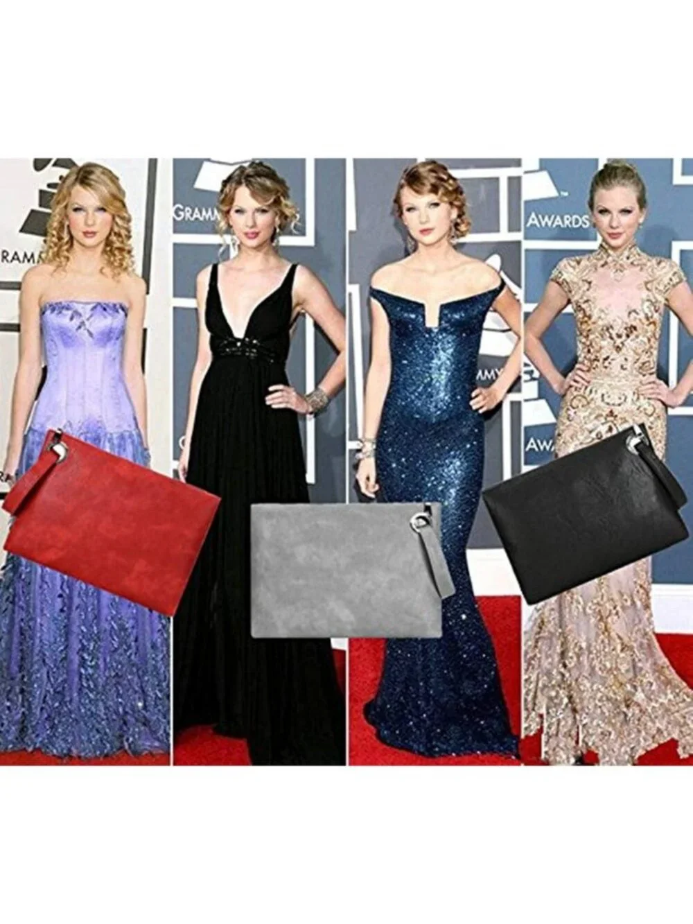 Women's Black Evening Clutch Purse Envelope Zipper Handbag Shoulder Bag
